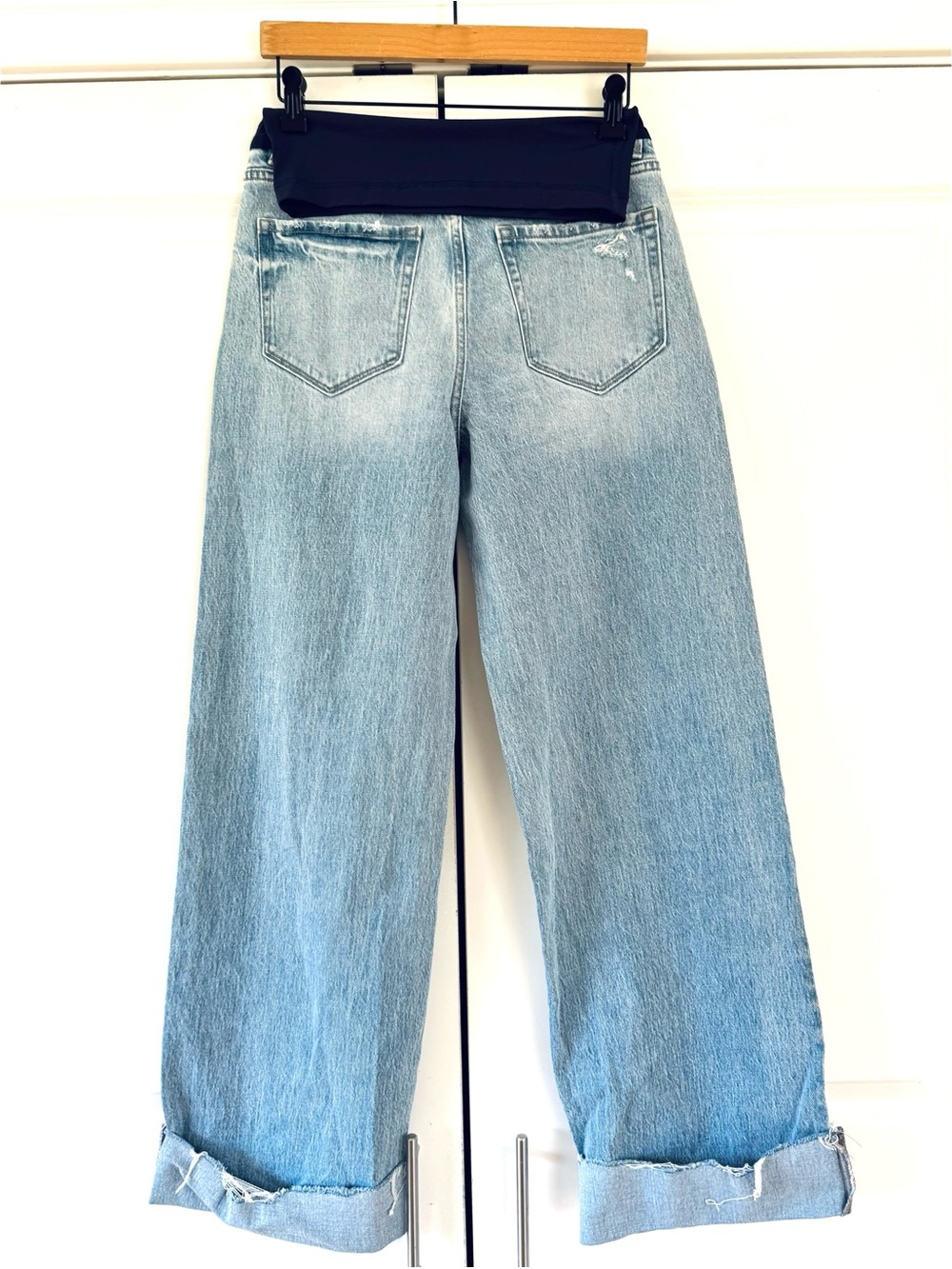 Pink Blush Maternity Jeans wide leg raw hem long inseam!! Over the belly band 26 - Picture 2 of 7
